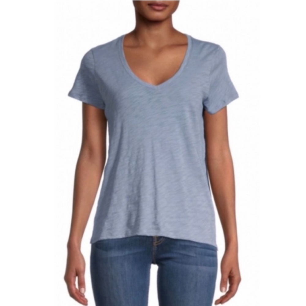 ATM Slub Jersey Schoolboy V-Neck Tee Shirt in Stonewash.